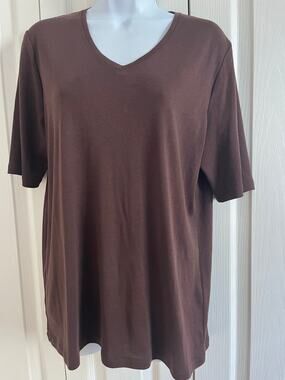 By Chico's True Color Brown V-Neck Tee Short Sleeve Top Siez 2 Casual Wear Women